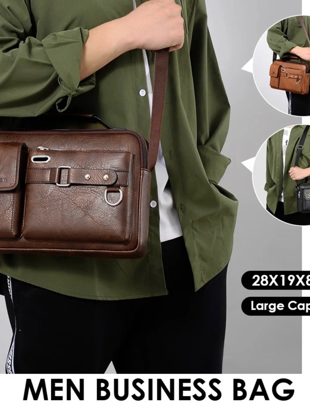 Brown PU Leather Laptop Briefcase for Men